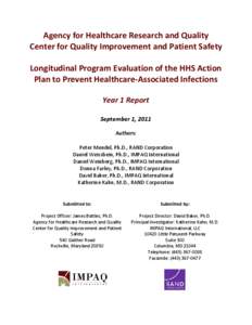 Agency for Healthcare Research and Quality  Center for Quality Improvement and Patient Safety    Longitudinal Program Evaluation of the HHS Action  Plan to Prevent Healthcare‐Associated Infecti