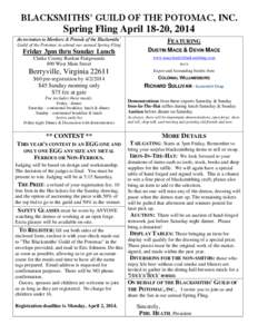 BLACKSMITHS’ GUILD OF THE POTOMAC, INC.  Spring Fling April 18-20, 2014 An invitation to Members & Friends of the Blacksmiths’ Guild of the Potomac to attend our annual Spring Fling