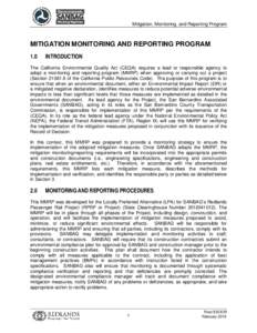 Mitigation, Monitoring, and Reporting Program  MITIGATION MONITORING AND REPORTING PROGRAM 1.0  INTRODUCTION