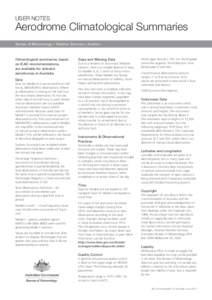 USER NOTES  Aerodrome Climatological Summaries Bureau of Meteorology > Weather Services > Aviation  Climatological summaries, based