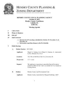 HENDRY COUNTY PLANNING & ZONING DEPARTMENT POST OFFICE BOX 2340 • 640 SOUTH MAIN STREET • LABELLE, FLORIDA 33975 • ( • FAX: (HENDRY COUNTY LOCAL PLANNING AGENCY October 8, 2015