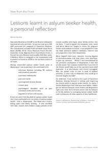 View from the Front  Lessons learnt in aslyum seeker health, a personal reflection Katrina Sanders