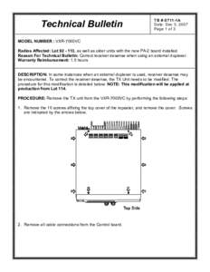 Technical Bulletin  TB #:0711-1A Date: Dec 3, 2007 Page 1 of 3