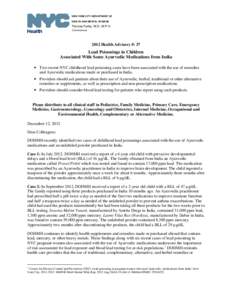 NEW YORK CITY DEPARTMENT OF HEALTH AND MENTAL HYGIENE Thomas Farley, M.D., M.P.H. Commissioner