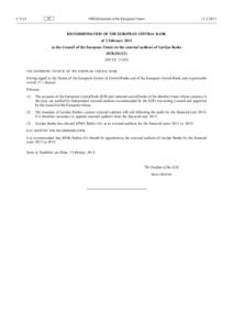 Recommendation of the European Central Bank of 3 February 2015 to the Council of the European Union on the external auditors of Latvijas Banka (ECB[removed])