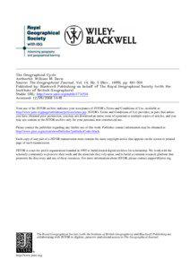 The Geographical Cycle Author(s): William M. Davis Source: The Geographical Journal, Vol. 14, No. 5 (Nov., 1899), pp[removed]
