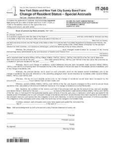 Form IT-260:9/13:New York State and New York City Surety Bond Form Change of Resident Status -- Special Accruals: IT260