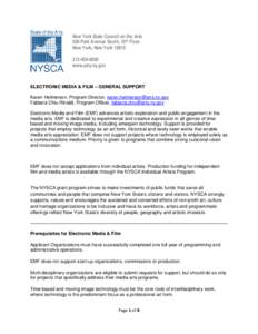 New York State Council on the Arts 300 Park Avenue South, 10th Floor New York, New York[removed]8800 www.arts.ny.gov