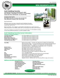 Rev[removed]NEW RESIDENTS GUIDE South Heidelberg Township 555A Mountain Home Road, Sinking Spring PA[removed]Hours: Monday – Friday (8:00 a.m. to 5:00 p.m.) Closed Holidays