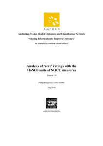 Australian Mental Health Outcomes and Classification Network ‘Sharing Information to Improve Outcomes’ An Australian Government funded initiative Analysis of ‘zero’ ratings with the HoNOS suite of NOCC measures