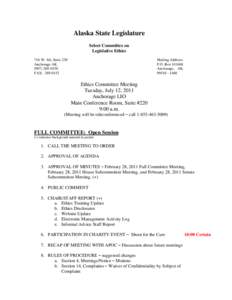 Alaska State Legislature Select Committee on Legislative Ethics 716 W. 4th, Suite 230 Anchorage AK[removed]