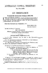 No. 19 of[removed]AN ORDINANCE To amend the Optometrists  Ordinance[removed].