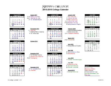 SIE RRA. C~LLEGE[removed]College Calendar August 2015 Su Mo Tu We Th Fr Sa[removed]