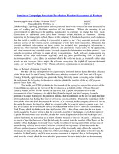 Southern Campaign American Revolution Pension Statements & Rosters Pension application of John Hickman S31127 fn11NC Transcribed by Will Graves[removed]Methodology: Spelling, punctuation and/or grammar have been correcte