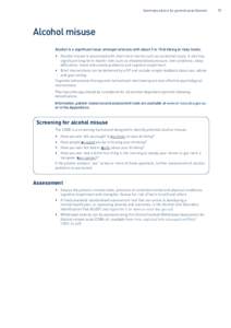 Summary advice for general practitioners Alcohol misuse Alcohol is a significant issue amongst veterans with about 3 in 10 drinking at risky levels.