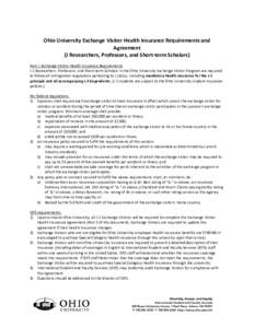 Ohio University Exchange Visitor Health Insurance Agreement