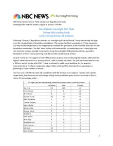 NBC News Online Survey: Public Opinion on Republican Debates Embargoed for release Sunday, August 9, 2015 at 6:30 PM Post-Debate Overnight Poll Finds Trump Still Leading Pack; Carly Fiorina Winner of Debates