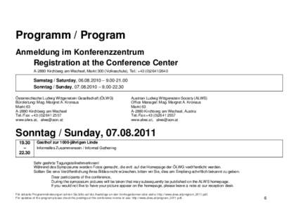 Programm / Program Anmeldung im Konferenzzentrum Registration at the Conference Center