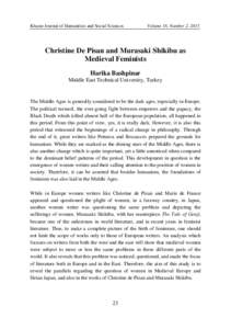 Khazar Journal of Humanities and Social Sciences  Volume 18, Number 2, 2015 Christine De Pisan and Murasaki Shikibu as Medieval Feminists