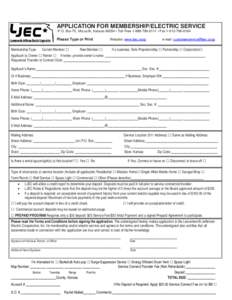 APPLICATION FOR MEMBERSHIP/ELECTRIC SERVICE P.O. Box 70, McLouth, Kansas 66054 • Toll Free[removed] • Fax[removed]Please Type or Print Membership Type: