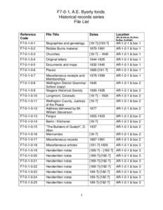 F7-0-1, A.E. Byerly fonds Historical records series File List Reference Code