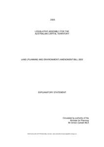 2005  LEGISLATIVE ASSEMBLY FOR THE AUSTRALIAN CAPITAL TERRITORY  LAND (PLANNING AND ENVIRONMENT) AMENDMENT BILL 2005