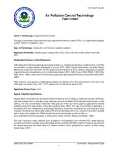 EPA-452/F[removed]Air Pollution Control Technology Fact Sheet  Name of Technology: Regenerative Incinerator