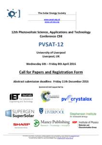 The Solar Energy Society www.pvsat.org.uk www.uk-ises.org 12th Photovoltaic Science, Applications and Technology Conference C98