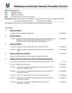 Athabasca University General Faculties Council Agenda for Meeting No. 03 Date: December 15, 2011