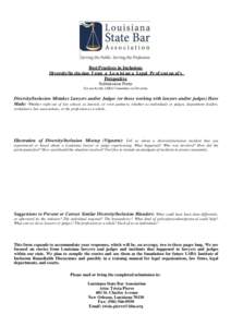 Best Practices in Inclusion: Diversity/In clu sion f rom a Lo u isi an a Legal Pr of essi on al’s Perspective Submission Form For use by the LSBA Committee on Diversity