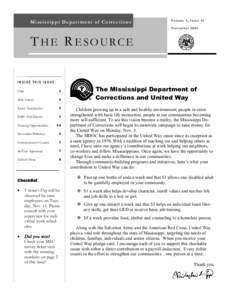 Mississippi Department of Corrections  Volume 5, Issue 11 November[removed]THE RESOURCE