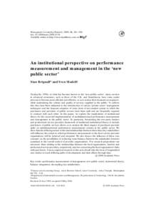 Management Accounting Research, 2000, 11, 281–306 doi: mareAvailable online at http://www.idealibrary.com on An institutional perspective on performance measurement and management in the ‘new