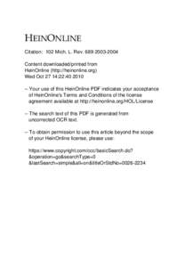 +(,121/,1( Citation: 102 Mich. L. Rev[removed]Content downloaded/printed from HeinOnline (http://heinonline.org) Wed Oct 27 14:22:[removed]Your use of this HeinOnline PDF indicates your acceptance