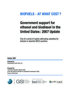 BIOFUELS - AT WHAT COST ? Government support for ethanol and biodiesel in the United States : 2007 Update One of a series of reports addressing subsidies for biofuels in selected OECD countries.