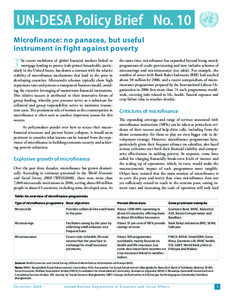 UN-DESA Policy Brief	 No. 10 Microfinance: no panacea, but useful instrument in fight against poverty T