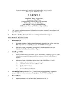 OKLAHOMA STATE REGENTS FOR HIGHER EDUCATION State Capitol, Oklahoma City AGENDA Budget & Audit Committee Committee-of-the-Whole