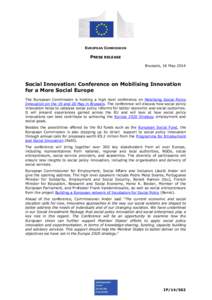 EUROPEAN COMMISSION  PRESS RELEASE Brussels, 16 May[removed]Social Innovation: Conference on Mobilising Innovation