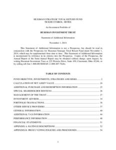 HUSSMAN STRATEGIC TOTAL RETURN FUND TICKER SYMBOL: HSTRX An Investment Portfolio of HUSSMAN INVESTMENT TRUST Statement of Additional Information November 1, 2014