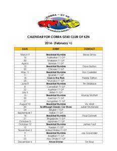 Microsoft Word - CALENDAR FOR COBRA GT40 CLUB OF KZN February-2014