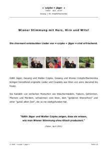 • czipke + jäger • lieder aus wien Gesang + Wr. Knöpferlharmonika Wiener Stimmung mit Herz, Hirn und Witz!