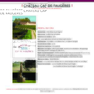 i château cap de faugères i a.o.c. castillon-côtes de bordeaux profil du cru Propriétaire : SARL Château Cap de Faugères Appellation : Castillon-Côtes de Bordeaux