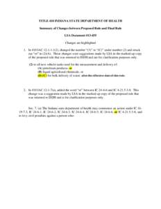 TITLE 410 INDIANA STATE DEPARTMENT OF HEALTH Summary of Changes between Proposed Rule and Final Rule LSA Document #[removed]Changes are highlighted 1. In 410 IAC[removed]), changed the number “(3)” to “(C)” under