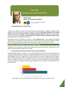 POLICY PAPER INVESTMENT PLAN: PUTTING EFFICIENCY FIRST Claude Turmes Member of the European Parliament  Strasbourg/Brussels, 14 January 2015