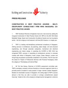 PRESS RELEASE CONSTRUCTION 21  BEST PRACTICE