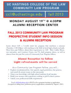 UC HASTINGS COLLEGE OF THE LAW COMMUNITY LAW PROGRAM [removed]  fall 2013