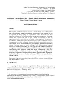 Journal of Human Resources Management and Labor Studies June 2014, Vol. 2, No. 2, ppISSN: Print), Online) Copyright © The Author(sAll Rights Reserved. Published by American Researc