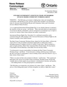 News Release Communiqué Ministry of the Attorney General  Ministère du