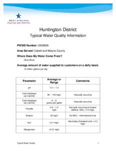 Huntington District Typical Water Quality Information PWSID Number: [removed]Area Served: Cabell and Wayne County Where Does My Water Come From? Ohio River