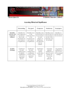 MysteryQuest 26  Evaluation Materials 1 (Rubric) Assessing Historical Significance