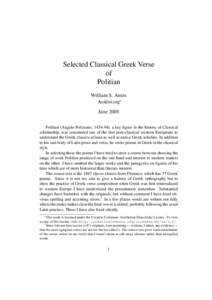 Selected Classical Greek Verse of Politian William S. Annis Aoidoi.org∗ June 2005